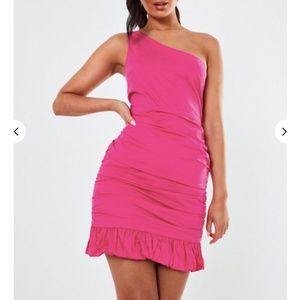 NWT Missguided pink poplin one shoulder Mini sz 6